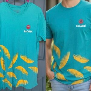 Bacardi Men's/Unisex Teal Blue Yellow Palm Leaf Logo T-Shirt Size L
